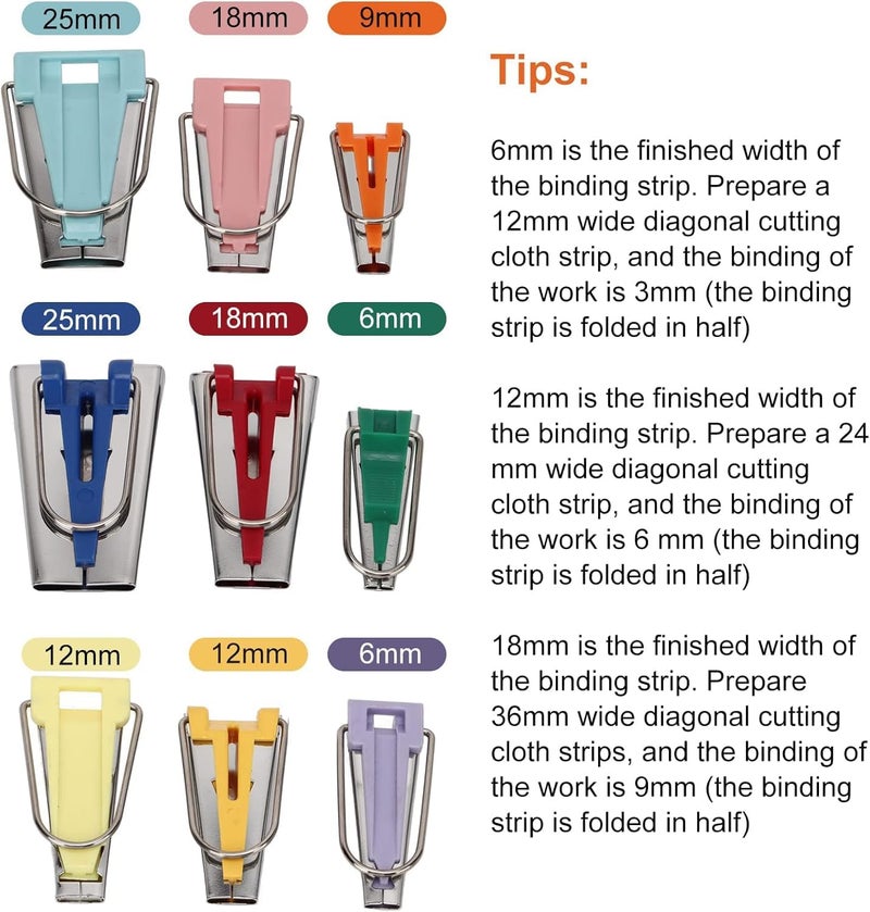 GLOGLOW Bias Tape Maker Kit 6/9/12/18/25mm, Snap On Foot 4 Clips Quilt Awl Included Sewing Bias Tape Makers for DIY Quilting Dressmaking Hemming Sewists Tailors Crafters - Image 2